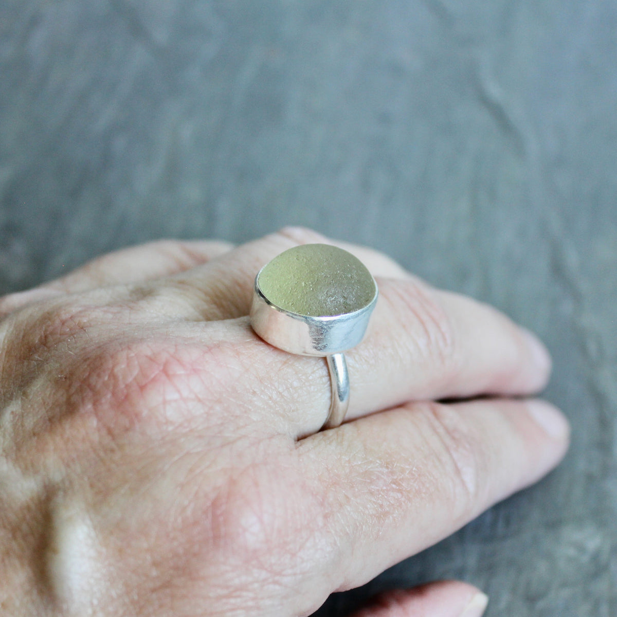 Chunky Champagne Sea Glass Ring | Sterling Silver | Handmade | Size 9
