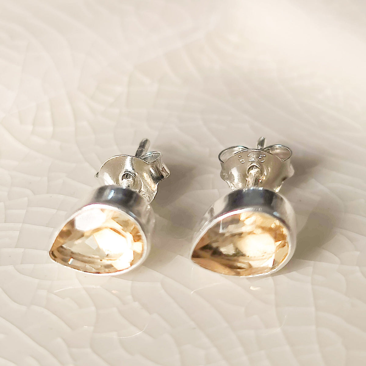 Citrine Earrings | Stud Teardrop | Scorpio Birthstone | Sterling Silver