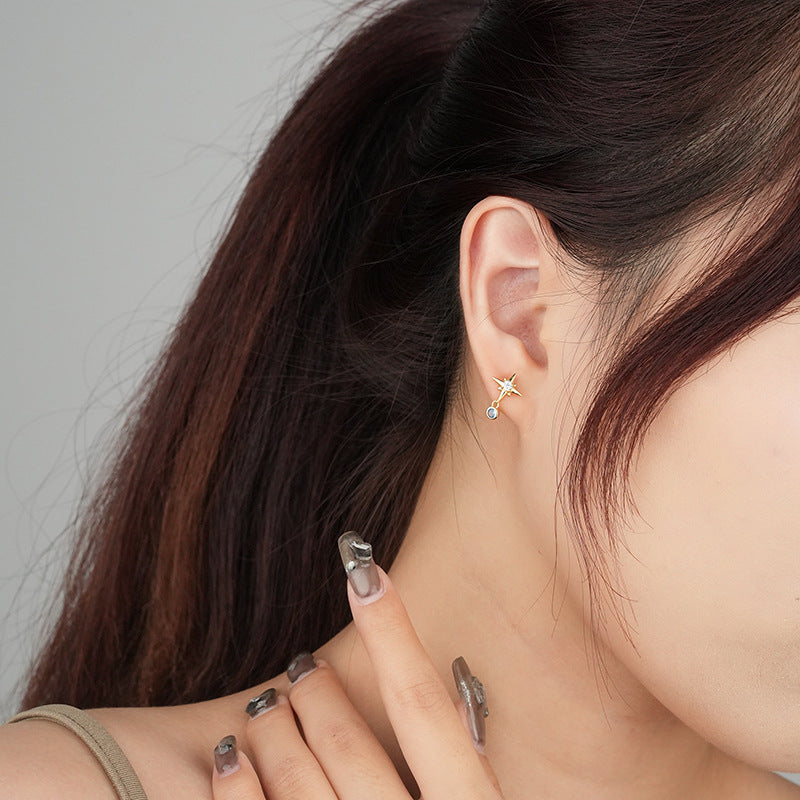 925 Sterling Silver Asymmetrical Eight-Pointed Star Earrings