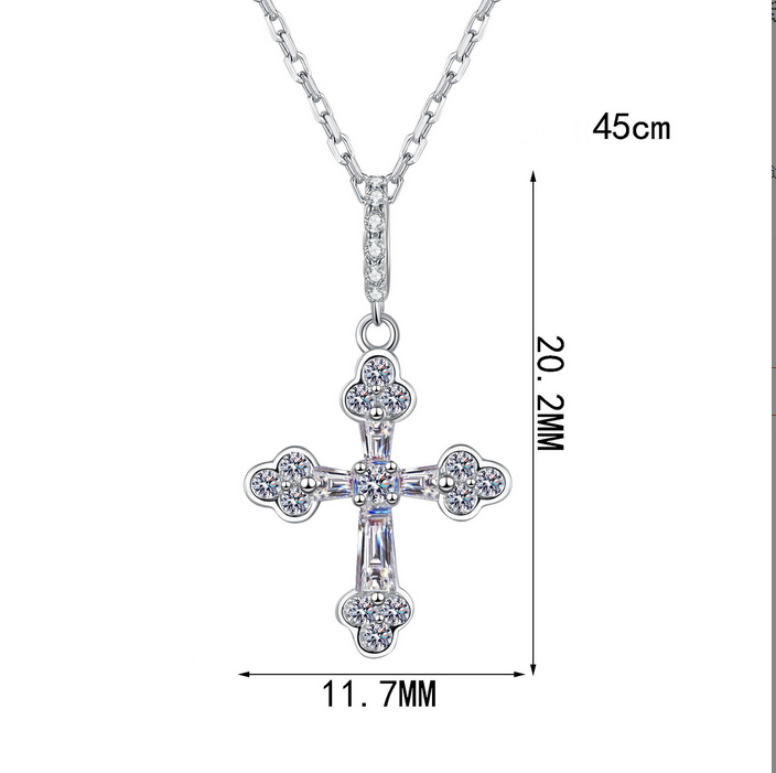 Dainty Moissanite Cross Pendant Necklace - 925 Sterling Silver Brilliant Cut Faith Jewelry for Women