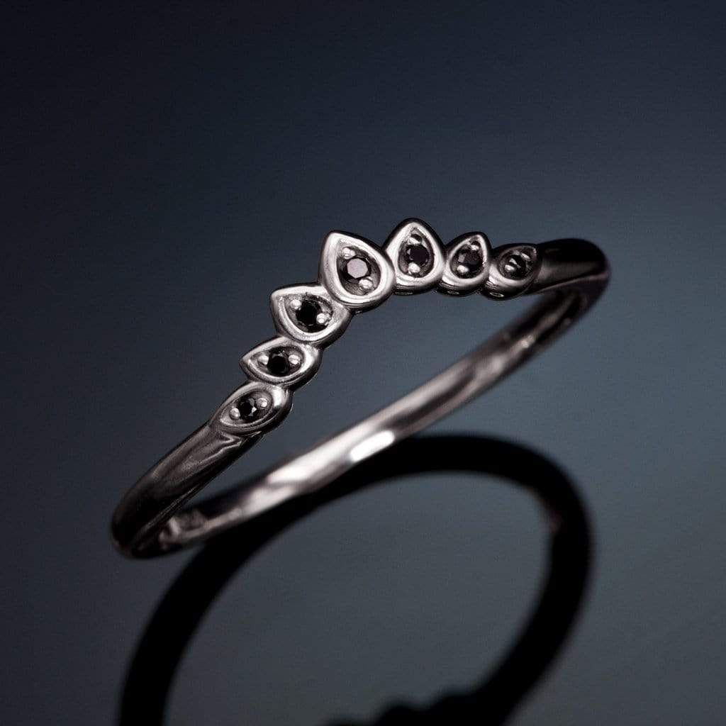 Bridal Ring Set - Rose Cut Damond Bezel Engagement Ring & Petal Band