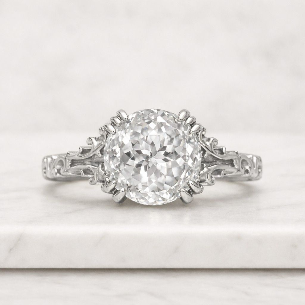Vintage Portuguese Cut Lab Grown Diamond Engagement Ring