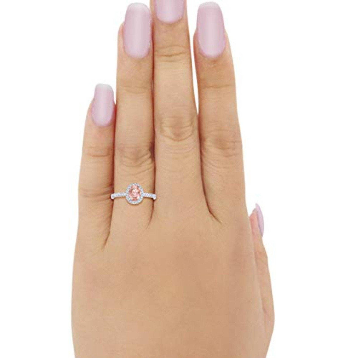 Halo Oval Engagement Ring Simulated Morganite CZ: Simulated Morganite CZ size v