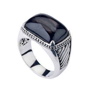 SS Hypersthene Cushion Cabachon Ring