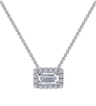 SS Lafonn LaSSaire Baguette Halo Necklace