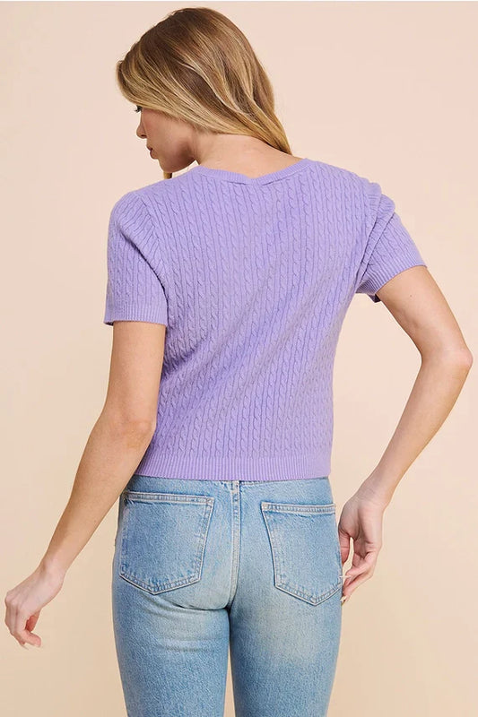 Myla Cable Knit V-Neck Sweater