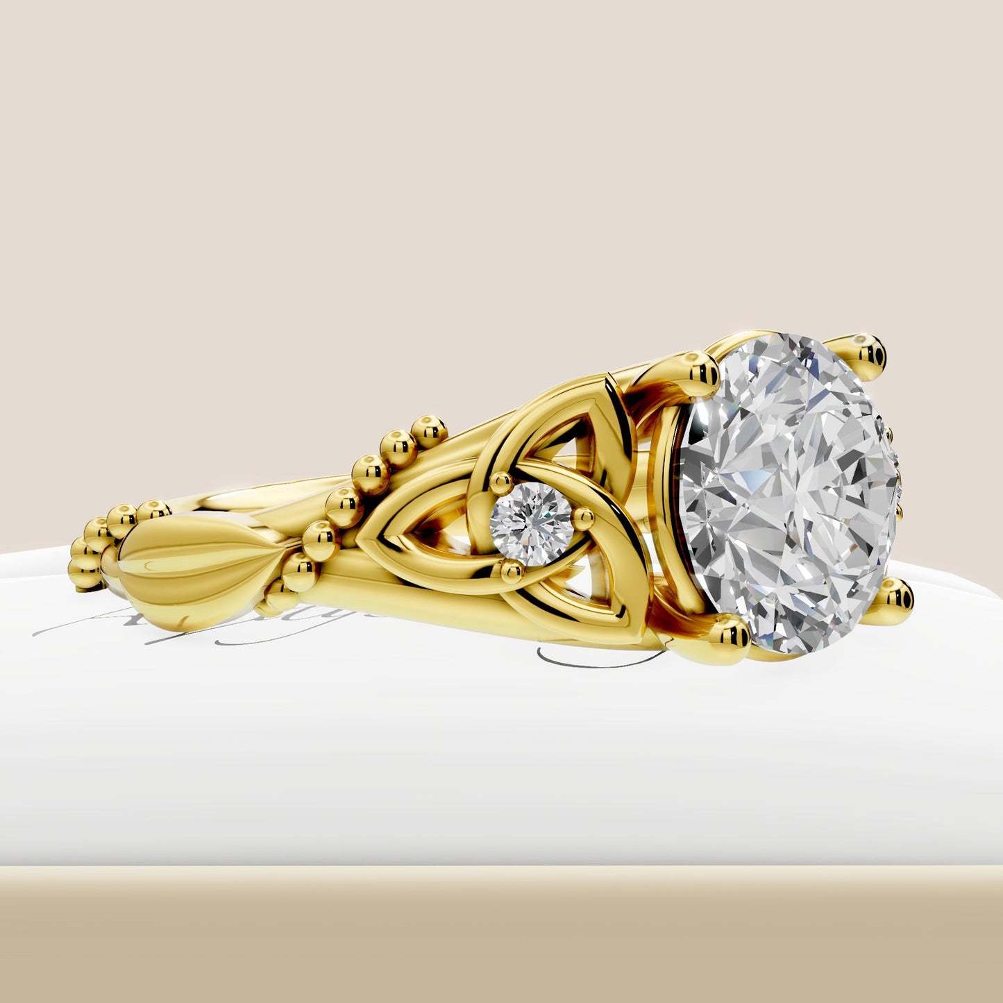 Celtic Engagement Ring 2 Carat Round Lab Grown Diamond Wedding Ring Celtic Knot Ring Nature Inspired