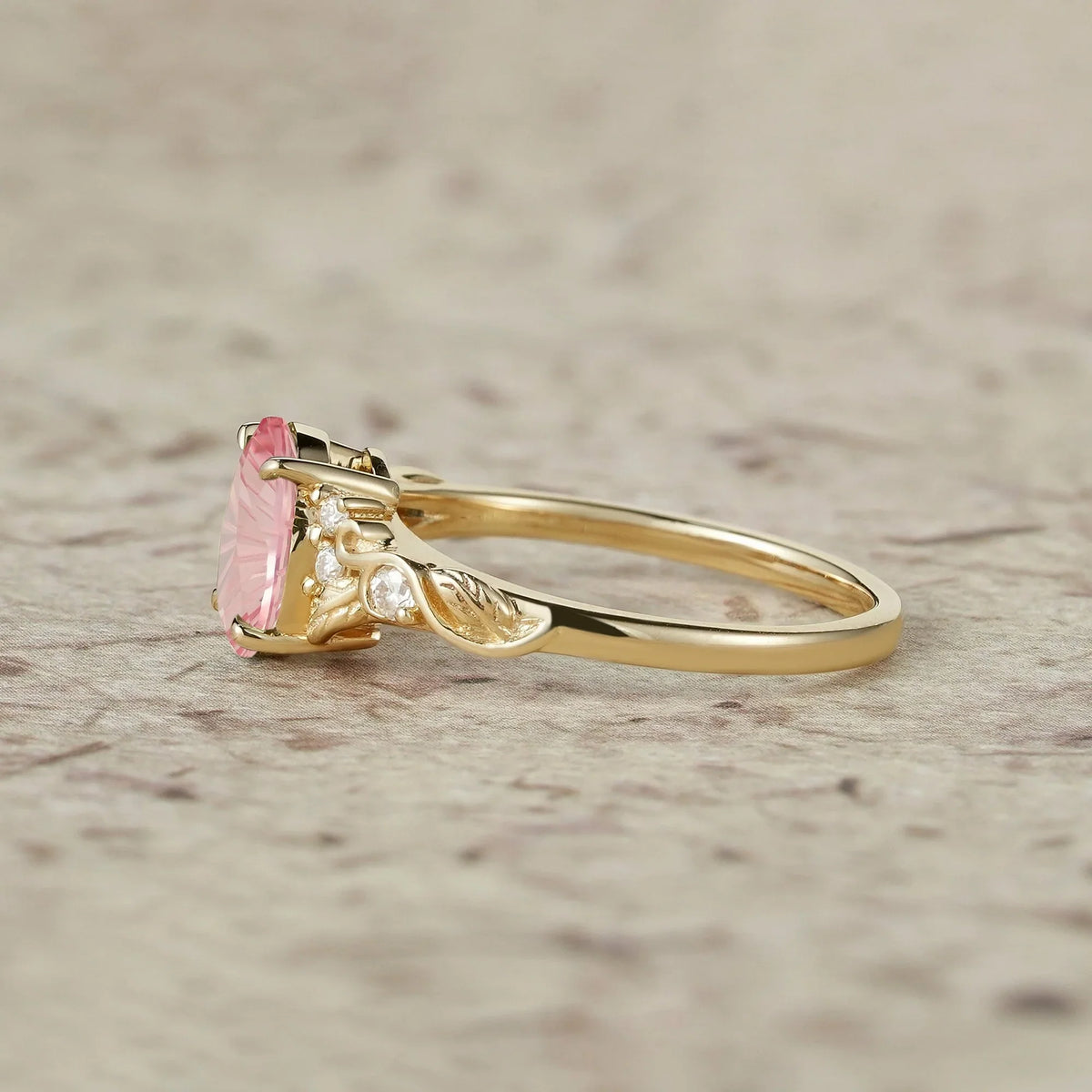 Aurora’s Blush | Sparkle Cut Pink Sapphire Leaf Engagement Ring