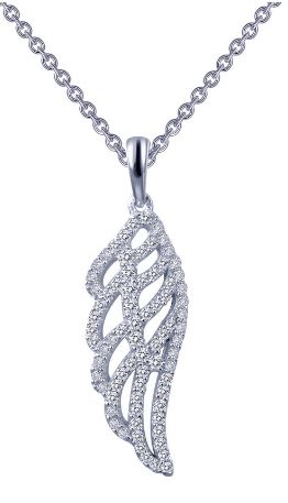SS Bonded w/ Plat Angel Wing Necklace w/ Lassaire sim. dias 0.76ctTW Length:18in