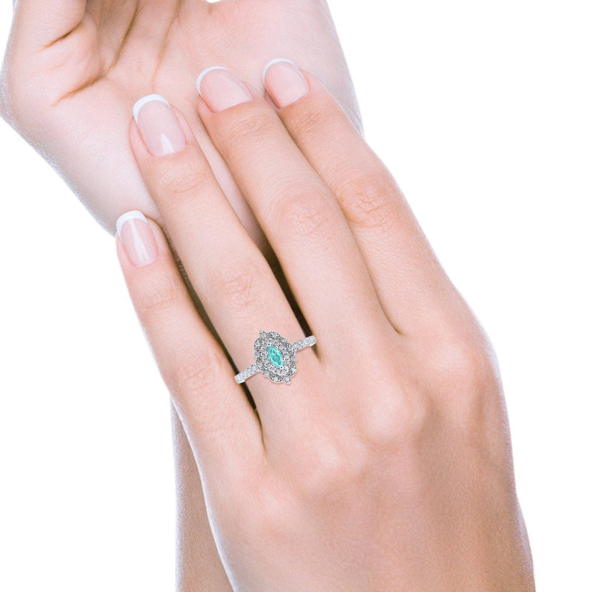 Art Deco Marquise Wedding Ring Simulated Paraiba Tourmaline CZ: Simulated Paraiba Tourmaline CZ size L