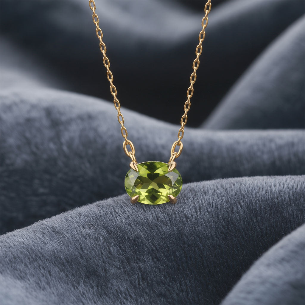 Oval Peridot Prong Set Birthstone Pendant Necklace