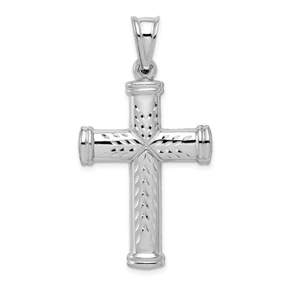 Sterling Silver Rhodium-plated Diamond-cut Reversible Cross Pendant