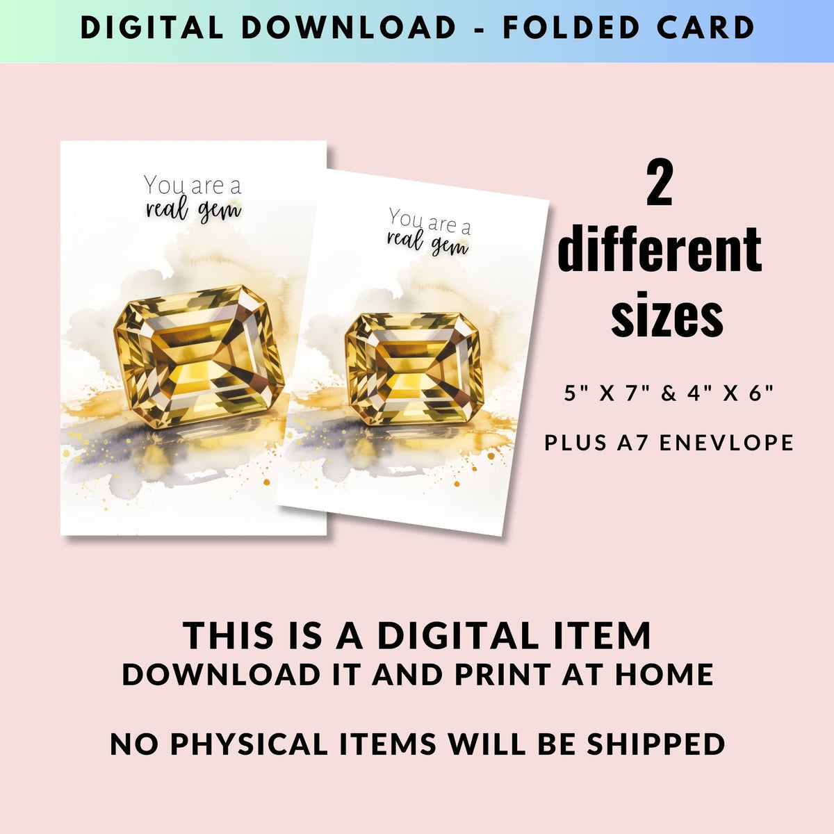 You are a real gem | Watercolor Emerald Cut Citrine Greeting Card