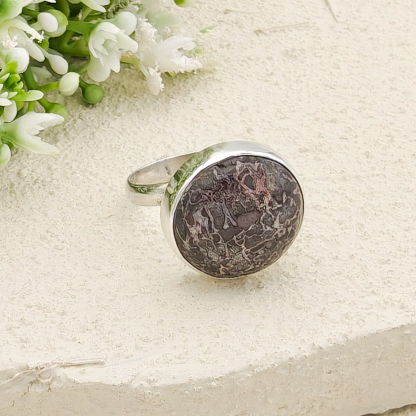 Dinosaur Fossil Ring | Brontosaurus Jurassic Gift | 17mm diameter | Sterling Silver