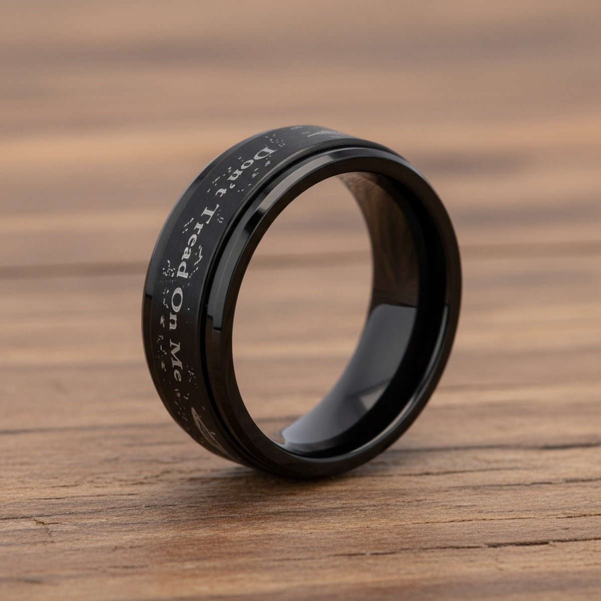 DON'T TREAD ON ME | Black Tungsten Spinner Ring, Snake Design