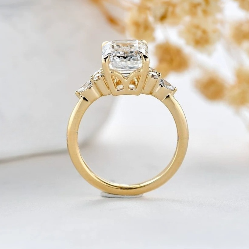 Daity Emerald Cut Three Stone Sterling Silver Bridal Set