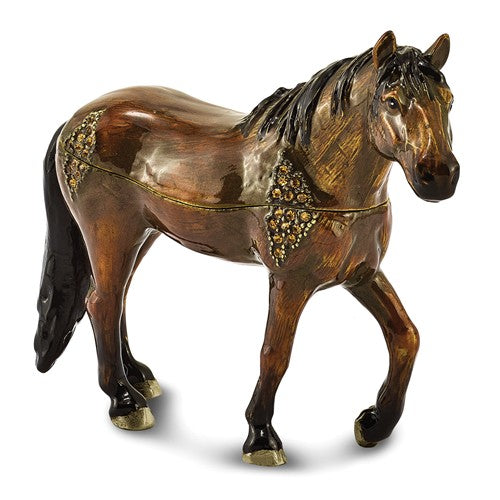 Bejeweled "Spencer" Dark Bay Horse Trinket Box with Matching Necklace