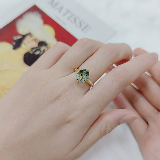 Oval Classic Moss Agate Engagement Ring