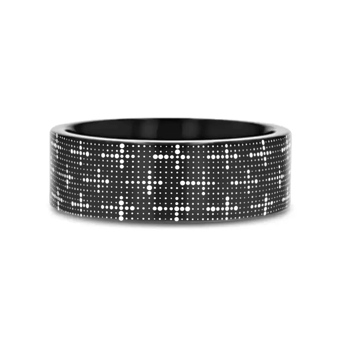 ECCLESIA | Black Tungsten Dotted Cross Wedding Band, Flat