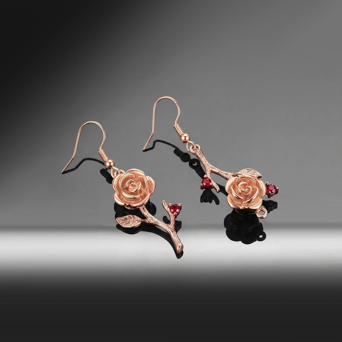Nature Inspired Gothic Dark Crimson Rose Branch Earrings - 'Thorns & Roses'