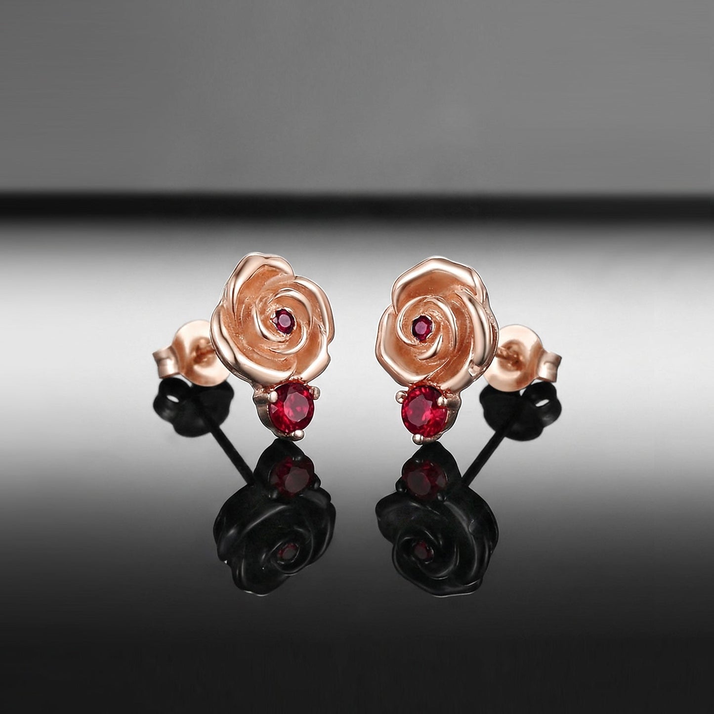 Nature Inspired Dark Crimson Rose Lab Ruby Stud Earrings - 'Thorns & Roses'
