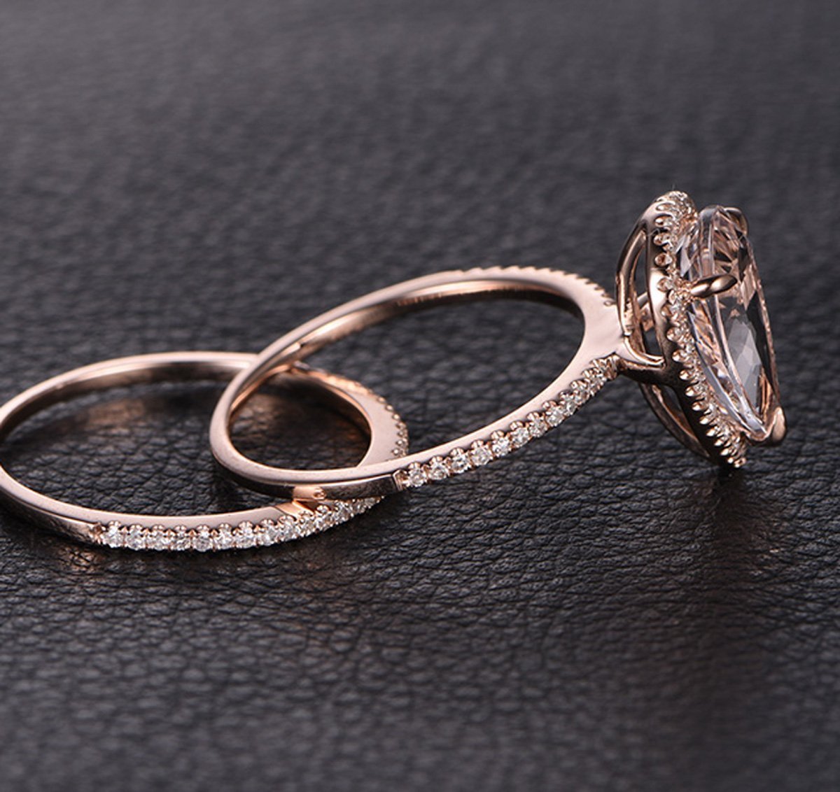 For Deann-3.5ct Elongated Pear Morganite Diamond Halo Bridal Set 14K Rose Gold