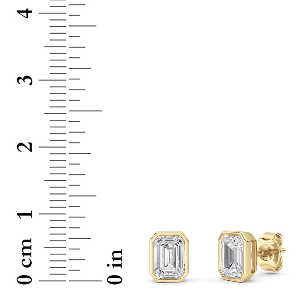 2Ct TW Emerald Cut Diamond Bezel Studs 14k Yellow Gold Lab Grown Earrings
