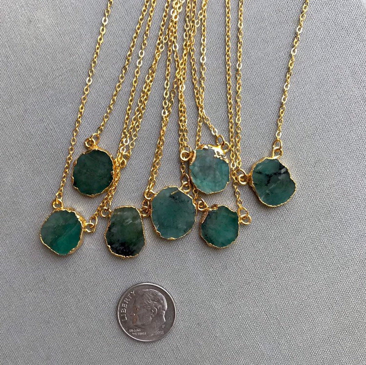 Raw Emerald Pendant Necklace - Gold Filled - May Birthstone