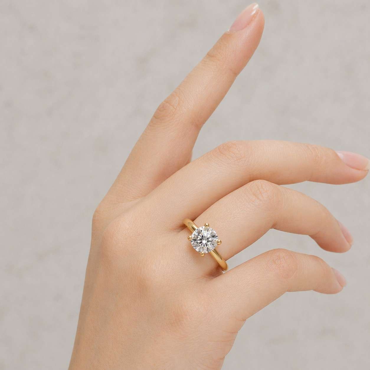Round Cut Lab Grown Diamond Engagement Ring with Hidden Halo