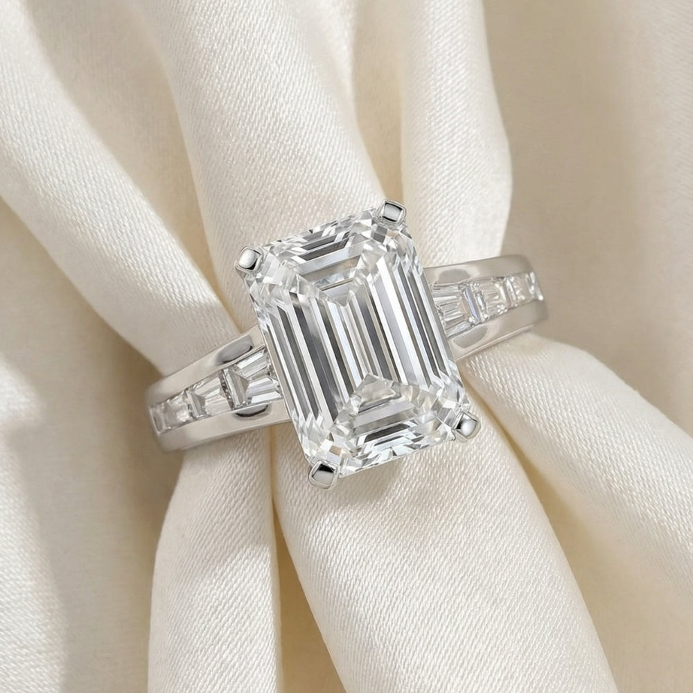 Certified 4 1/2Ct Emerald Diamond Baguette Engagement Ring 14k Gold Lab Grown