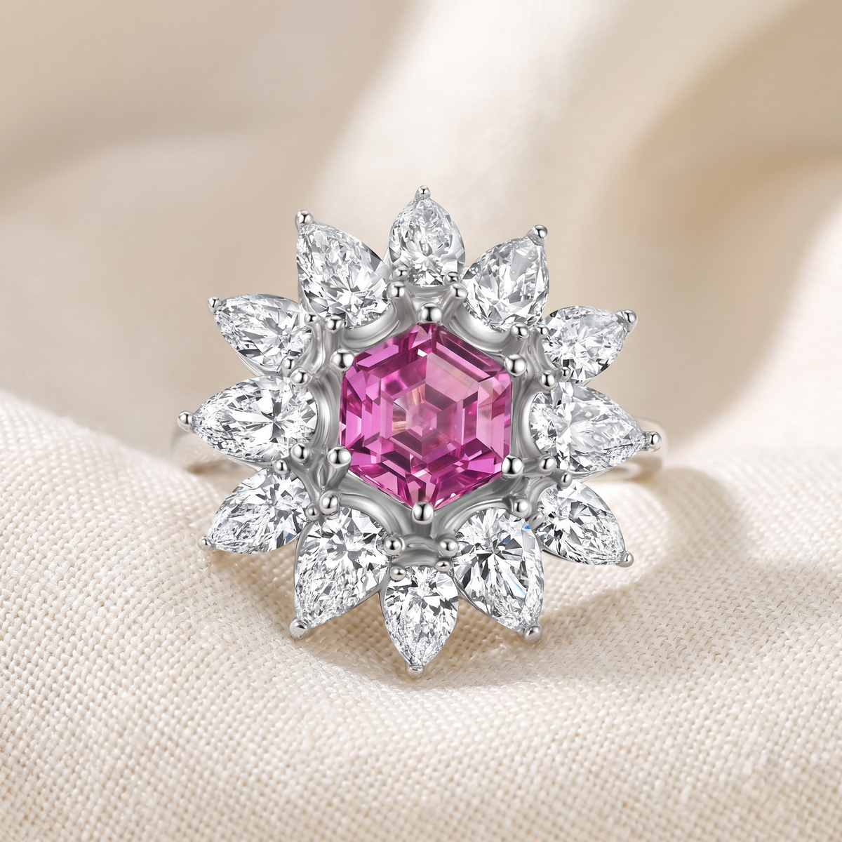 7.18Ct Pink Topaz Diamond Anniversary Ring White Gold Lab Grown