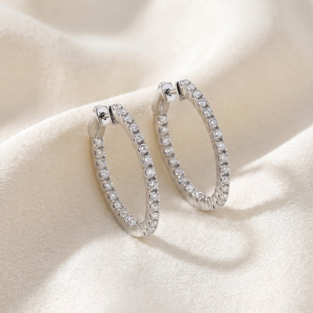 1Ct Diamond Hoops Inside Outside 1" Tall Lab Grown