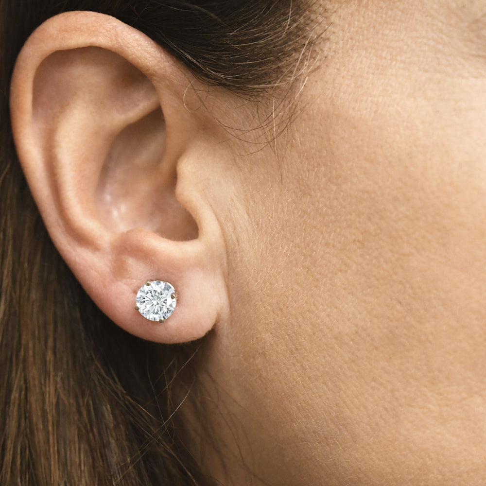 Certified 2Ct TW Diamond Studs Screw Back 14k White Gold Lab Grown