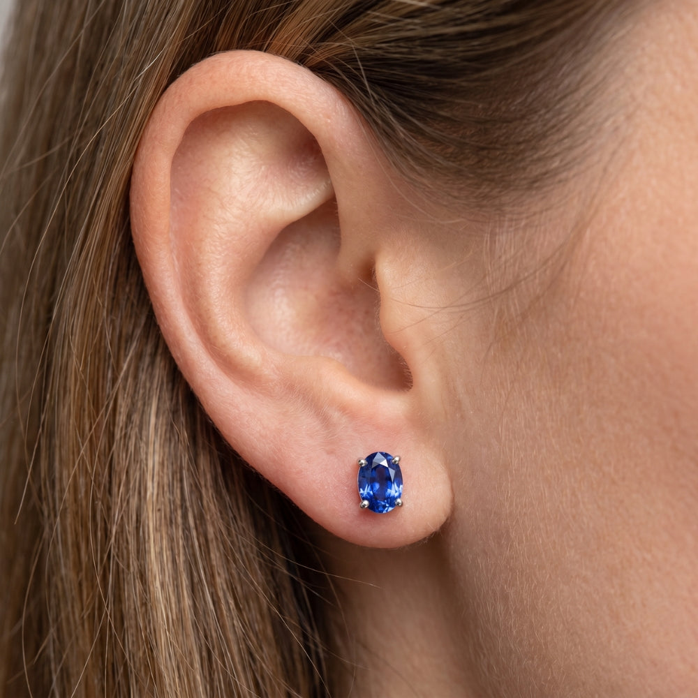 Certified 2Ct TW Blue Sapphire Diamond Stud 14k White Gold Lab Grown