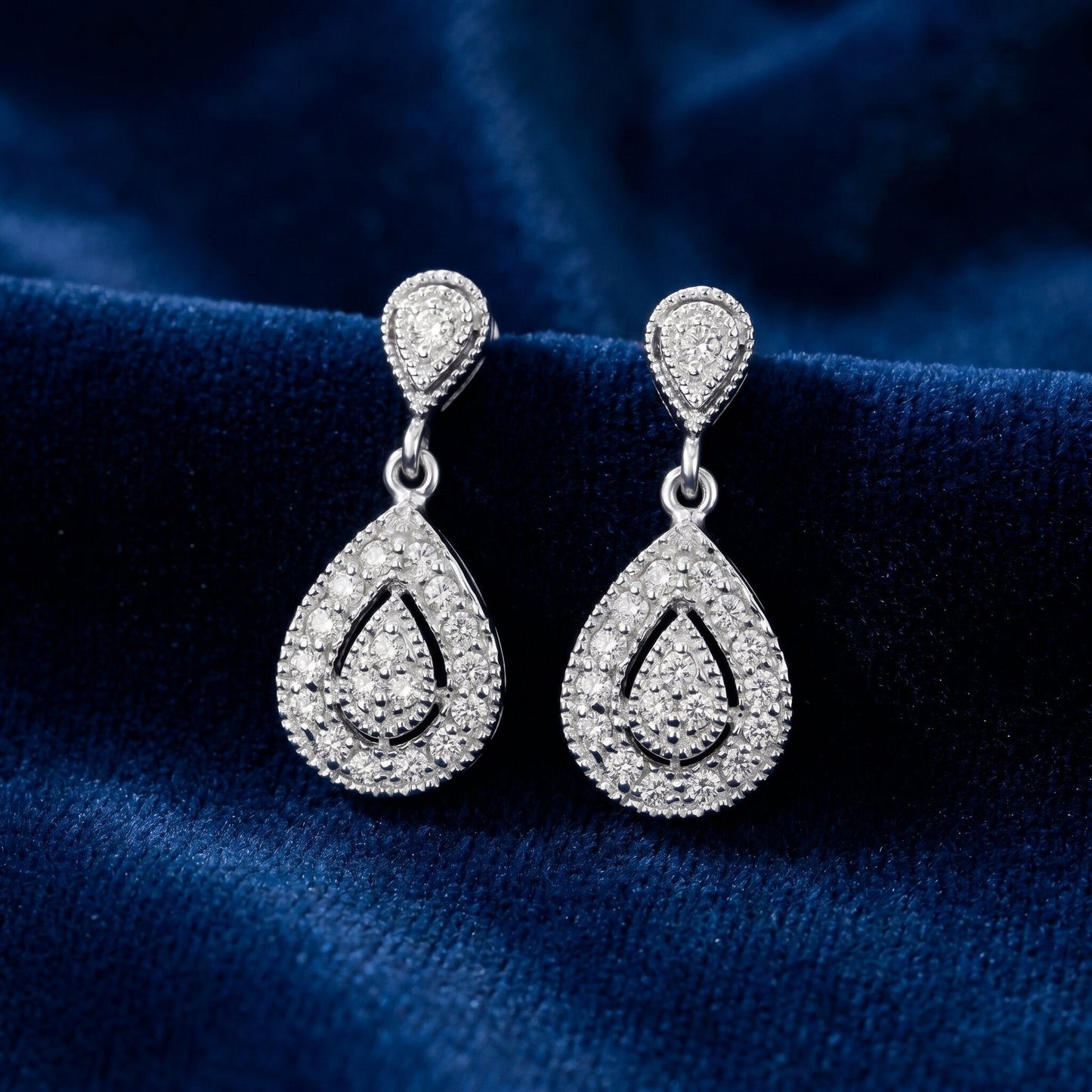 1/2ct Pear Shape Dangle Diamond Earrings 10K White Gold