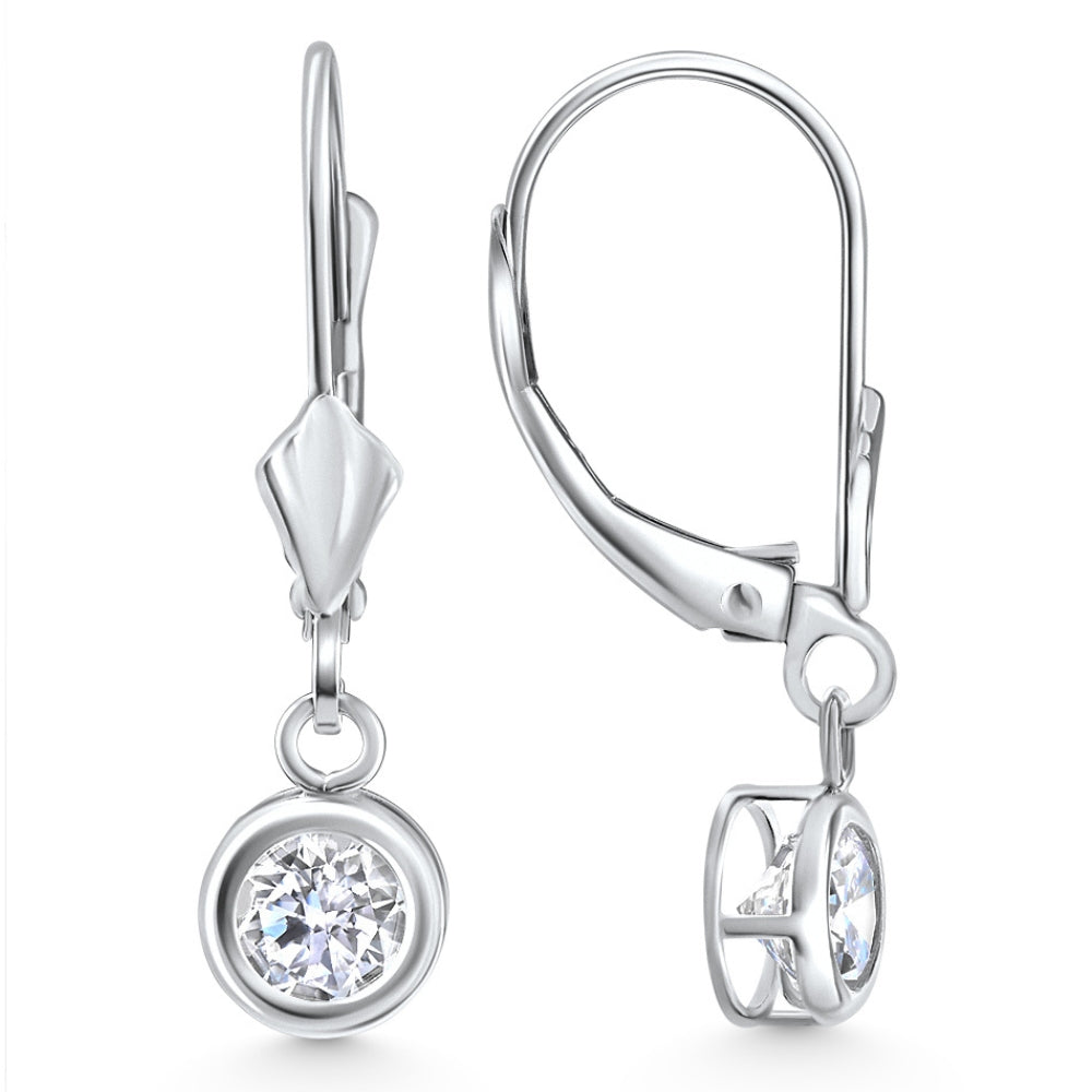 1Ct Diamond Lab Grown Dangle Lever Back Hoop Earrings 14k White Gold