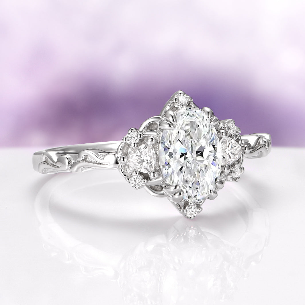 Esme Vintage Oval Moissanite Engagement Ring in Sterling Silver
