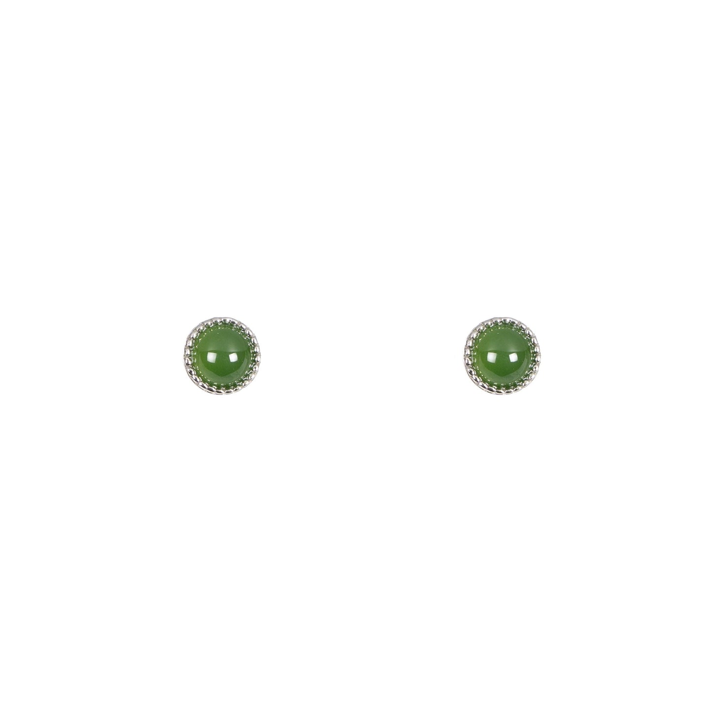 Evergreen – Nephrite Jade Stud Earrings in Sterling Silver with Beaded Bezel