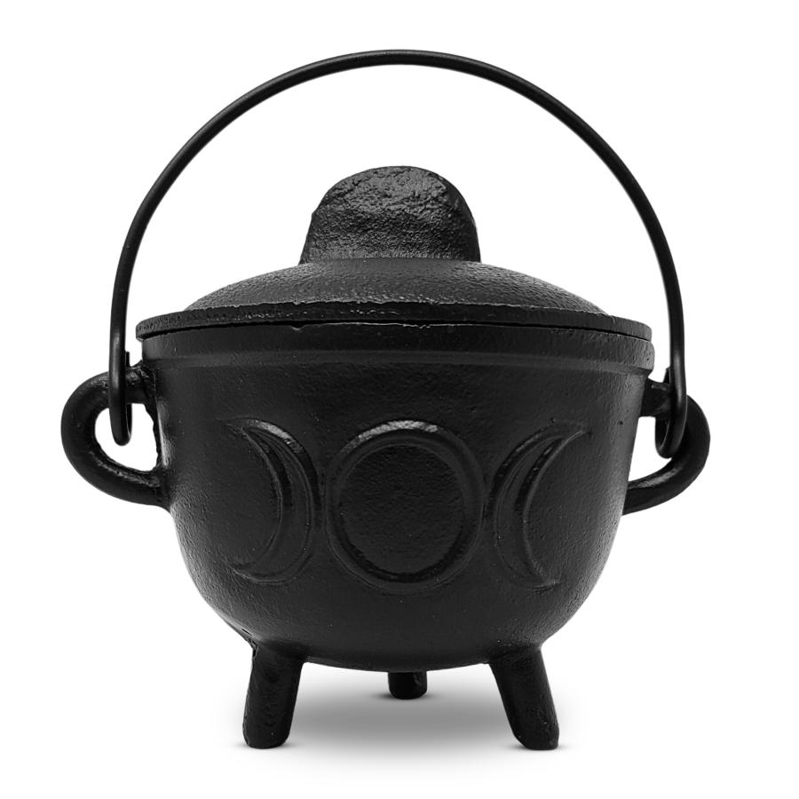 Triple Moon Cast Iron Cauldron with Lid