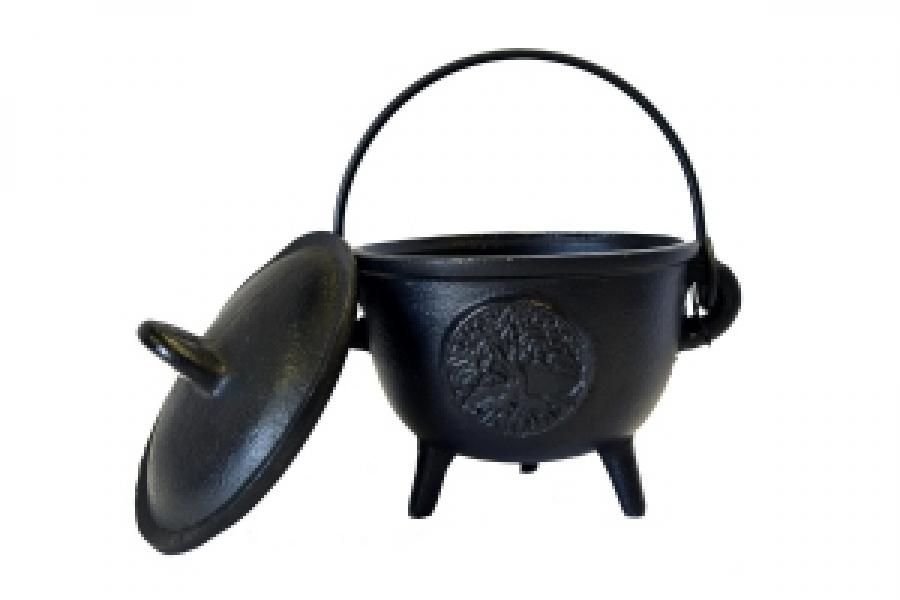Tree of Life Cast Iron Cauldron with Lid