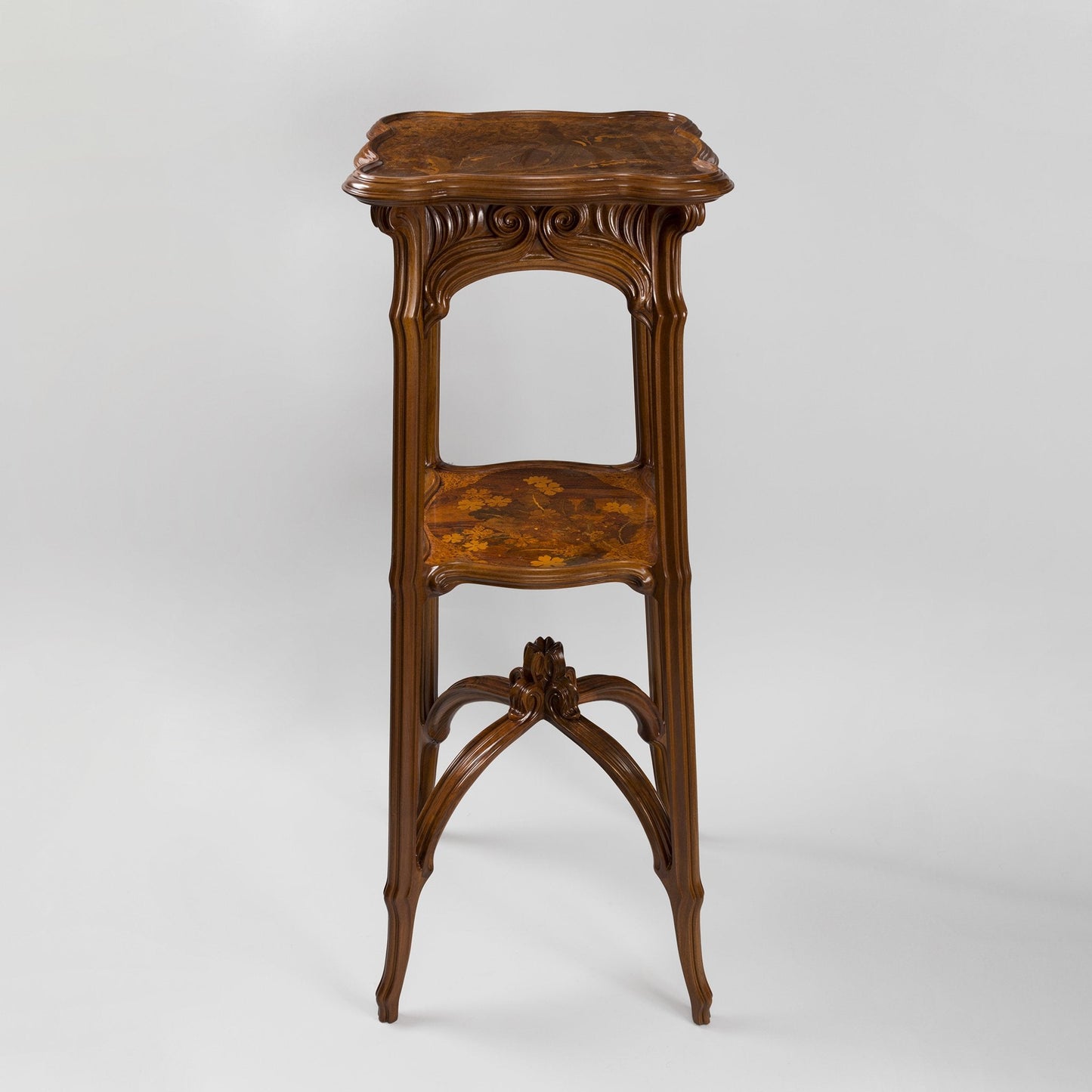 Émile Gallé Carved French Walnut and Fruitwood Marquetry Pedestal