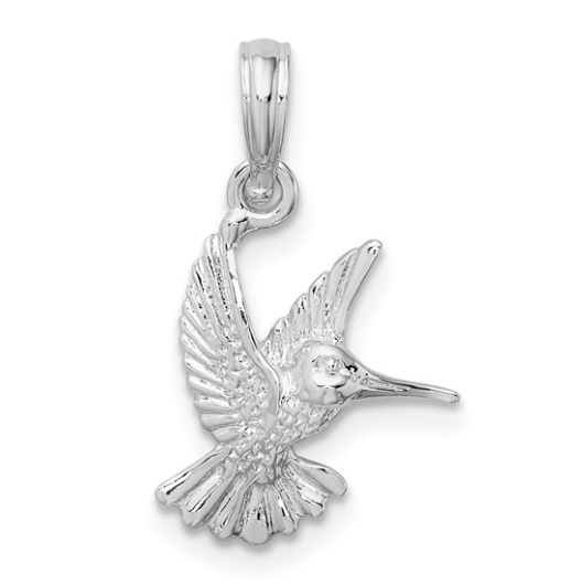 Sterling Silver Rhodium-Plated Hummingbird Pendant