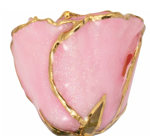 Lacquered Pink Sparkle Rose with 24K Gold Trim