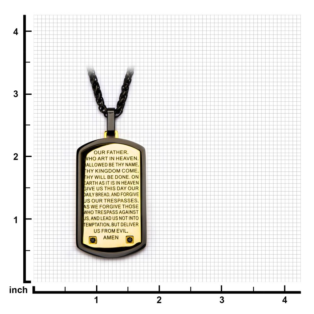 Black & Gold IP Stainless Steel Dog Tag Necklace with Lord's Prayer
