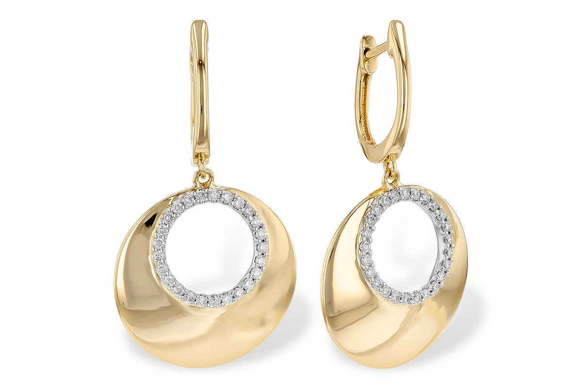 14KY Gold & Diamond Disc Dangle Earring Pair