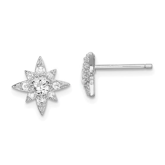 Rhodium-plated Sterlng Silver Cubic Zirconia Star Earrings