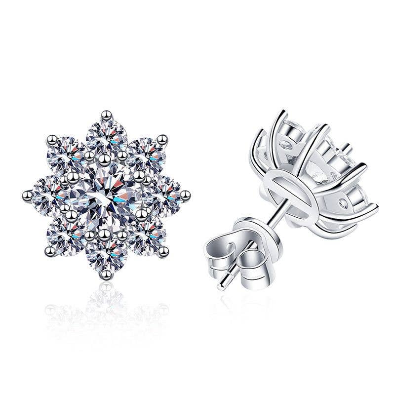 Moissanite Sunflower Stud Earrings in 925 Sterling Silver: 0.6 ct