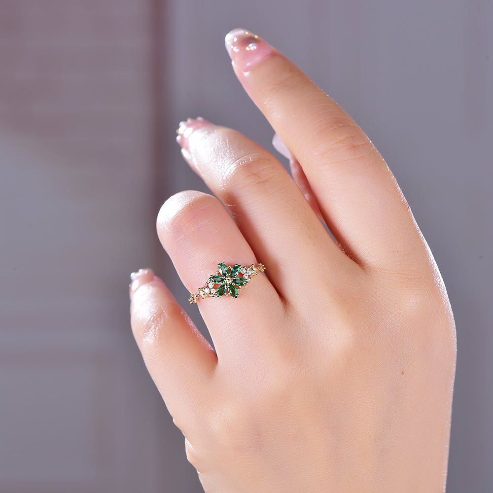 Flora Marquise Emerald Ring in 14k Yellow Gold