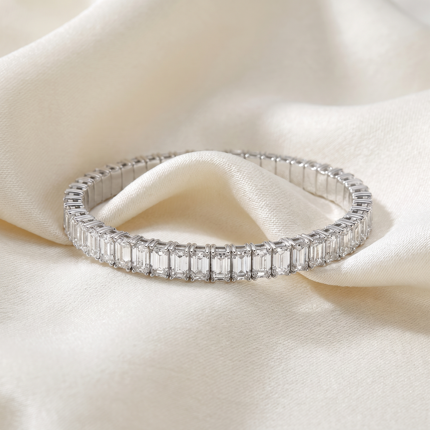 16Ct Emerald Diamond Tennis Flexible Bangle Bracelet 14k White Gold Lab Grown