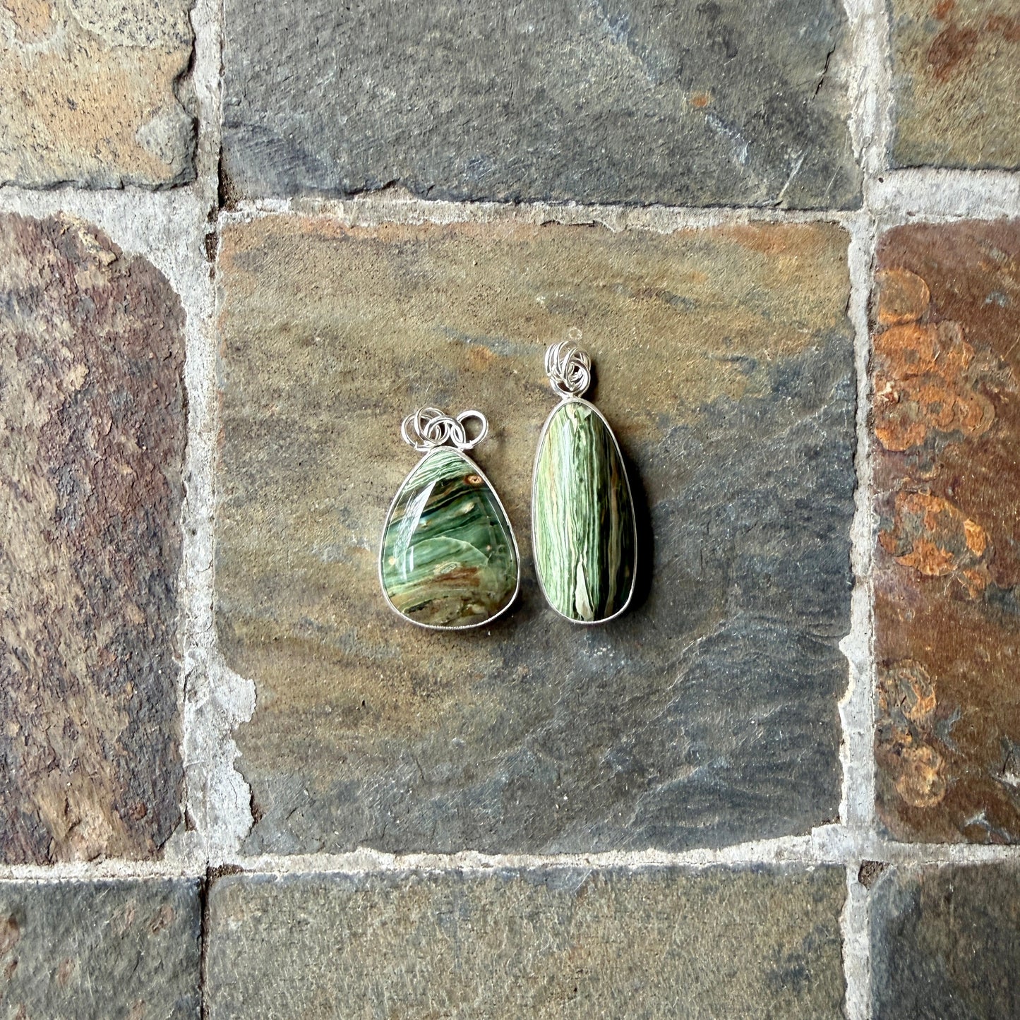 Gary Green Jasper Pendant Necklace | Sterling Silver Petrified Bog Wood From Oregon